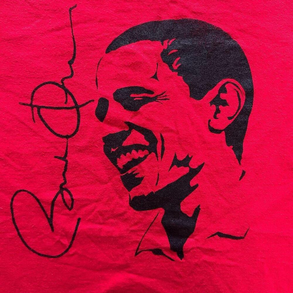 Vintage y2k Barack Obama Portrait Graphic T-Shirt Red Men's XL